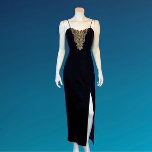 Black Velvet CORSET Back Hourglass Fit Gown with Bead Sequin and STARS / S XS